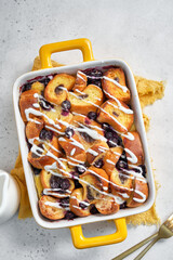 Baked french toast casserole with blueberries  a delicious dessert dish