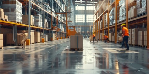 Blurred image of warehouse employees  Generative AI