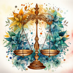 Watercolor justice scale, clipart Illustration, Generative Ai