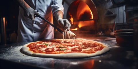 chef makes pizza Generative AI - obrazy, fototapety, plakaty