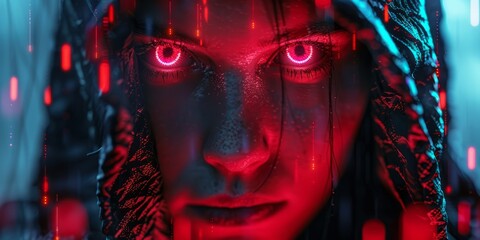 Background with character in cybernetic digital world - obrazy, fototapety, plakaty