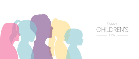 Children's Day banner.Children standing side by side with each other together. Vector illustration.
