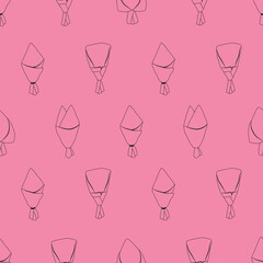 Pink creative pattern with line bouquetes drawing. Seamless pattern with empty wrapping craft paper for bouquetes. Vector set with floral pack. Flower gift paper. Flat illustration
