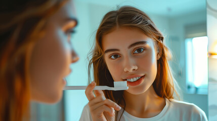 A Close-up of a Young Person Brushing Teeth with a Blue Toothbrush