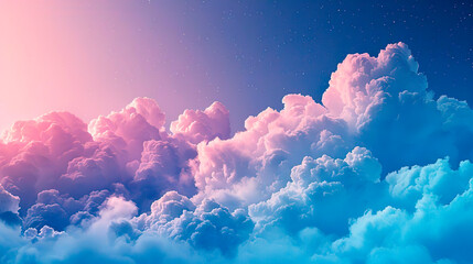 Fantasy pink and blue clouds in the sky. Pastel summer sky background. Candy fluffy texture. Fairy...