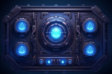 Dark Blue Glowing Designs: Sci-Fi Game UI Elements in Virtual Space