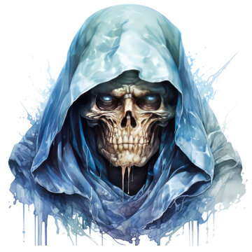 Watercolor lich skull vector, clipart Illustration, Generative Ai
