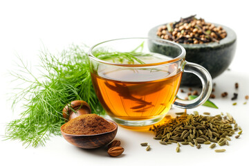 Herbal fennel tea with fresh and dry ingredients