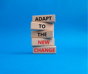 Manage and Adapt to Changes symbol. Wooden blocks with words Manage and Adapt to Changes. Beautiful blue background. Business and Manage and Adapt to Changes concept. Copy space.