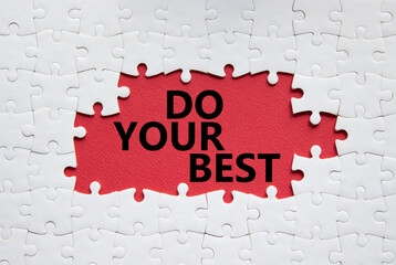 Do your Best symbol. Concept words Do your Best on white puzzle. Beautiful red background. Business...