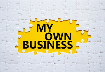 My own Business symbol. Concept words My own Business on white puzzle. Beautiful yellow background...