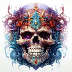 Watercolor lich skull vector, clipart Illustration, Generative Ai