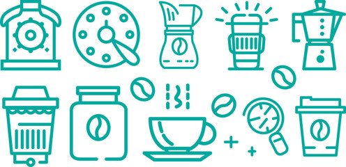 Set Coffee icon outline simple 