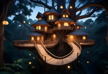 Fototapeta na wymiar An 8k intricately designed treehouse village with (32)