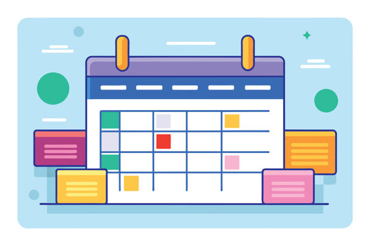 A simple calendar displayed on a blue background for schedule management, Schedule management, Simple and minimalist flat Vector Illustration