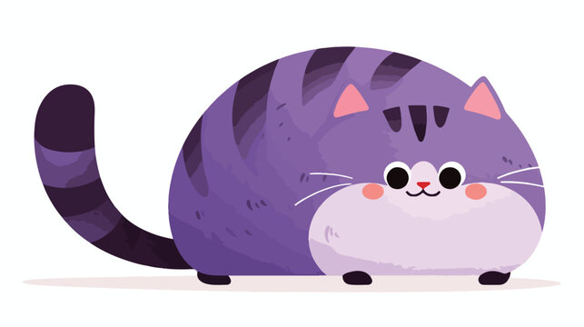 Vector illustration of a cute smiling purple fat ca