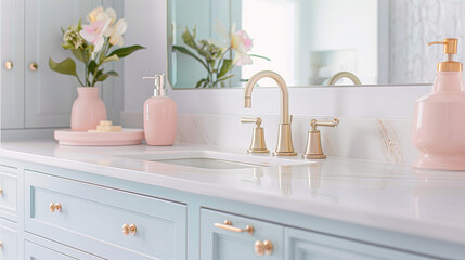 Fototapeta na wymiar soft pastel color bathroom home design ideas