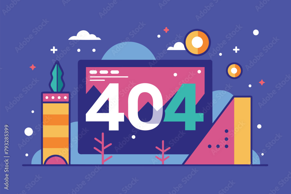 Poster A minimalist computer screen displaying the number forty repeated multiple times in a flat and simple design, screen error page 404, Simple and minimalist flat Vector Illustration