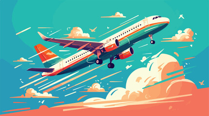 Vector Illustration of a passenger plane flying ove - obrazy, fototapety, plakaty