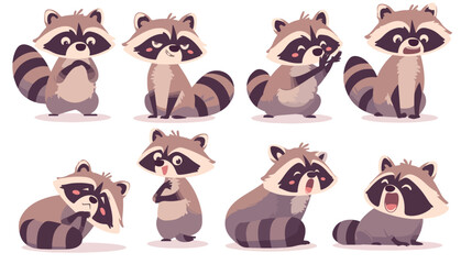 Vector illustration of a Raccoon with different emo - obrazy, fototapety, plakaty