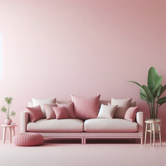 Cozy Modern Living Room with Pink Sofa