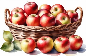 Naklejka na ściany i meble basket of red apples isolated on white background. fresh fruits on white backdrop.