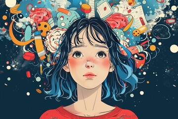 Obsessive compulsive disorder OCD. Face close up. Person suffering from OCD looks with worry and tired, confused thoughts. Psychological disorder concept