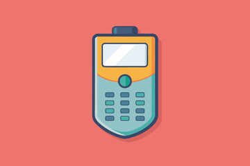 A simple and minimalist blue and yellow cell phone set against a vibrant pink background, Security phone, Simple and minimalist flat Vector Illustration