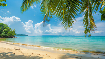 Tropical paradise - holiday destination, pacific or caribbean  island, beautiful beach, palm trees and blue ocean