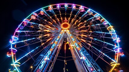 a ferris wheel lit up at night