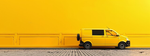 a taxi cab parked in front of a yellow wall
