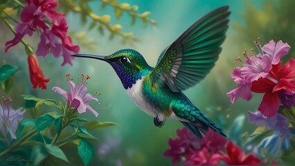 Fototapeta premium Graceful Flutter: A Tropical Hummingbird's Flight