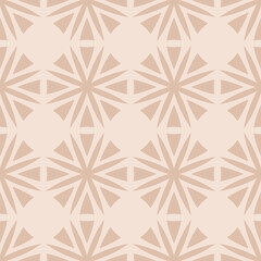 Simple vector geometric floral ornament. Abstract beige seamless pattern with big flowers in regular grid. Stylish subtle background texture. Repeatable design for print, textile, fabric, furniture