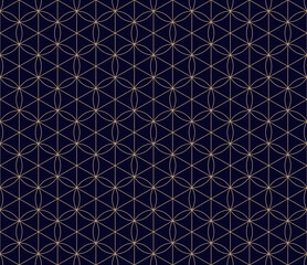 Modern minimal vector geometric seamless pattern with thin lines, hexagons, triangles, circles, grid. Black and gold abstract background. Simple golden luxury linear texture. Repeated geo design