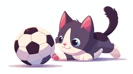 Vector illustration of cute Kitten and soccer ball