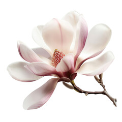 A stunning magnolia flower in white pink shades set against a transparent background