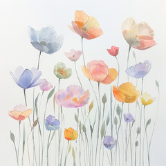 Vibrant Flowers Painting on White Background