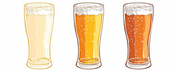 three beer glasses white background orange and yellow colors Generative AI