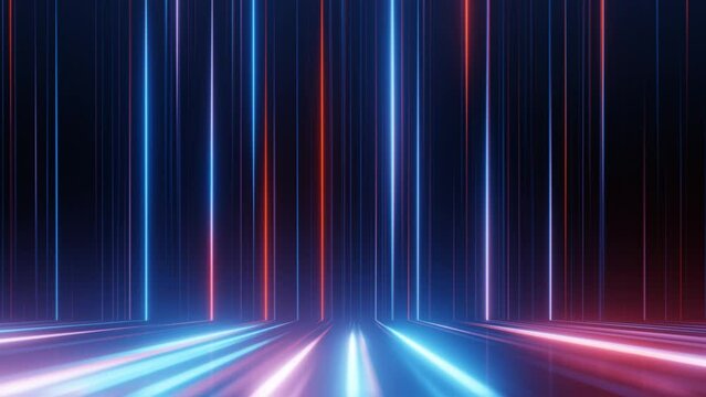 Abstract digital data transfer with colorful vertical lines on black background. Seamless loop animation.