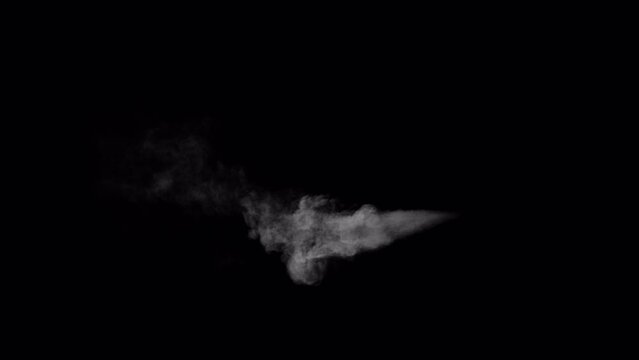 Steam jet blast or smoke blast under high pressure in SLOW MOTION, 4k 30p with alpha channel for transparency