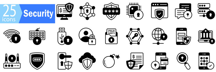 Set Vector of security and protection. Isolated on white background. different editable stroke, protection, safe. Outline privacy icon collection