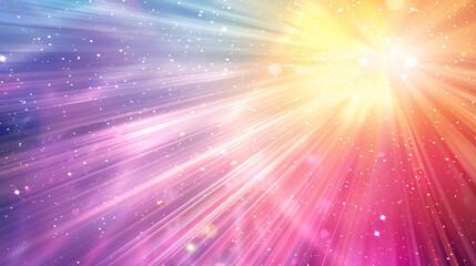 an abstract representation of vibrant light rays emanating from a bright source. The beams transition through various hues, including pink, yellow, purple, and blue