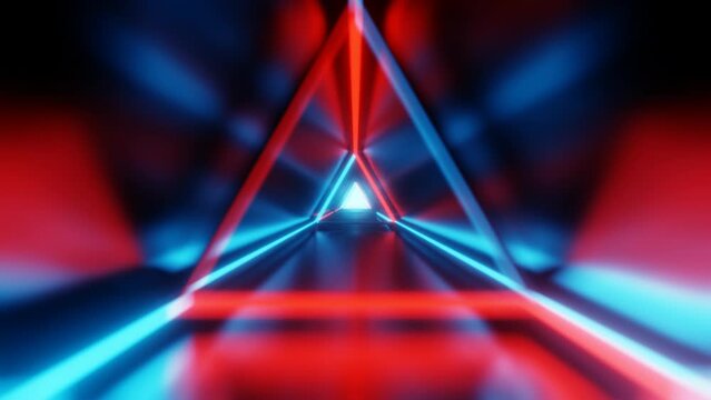 Travel fast through a colorful tunnel with neon lines and patterns towards a bright point. Seamless loop animation.