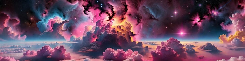 Abstract surrealistic banner pink space clouds, background for design	