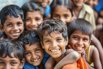 Portrait of a group of happy indian children.