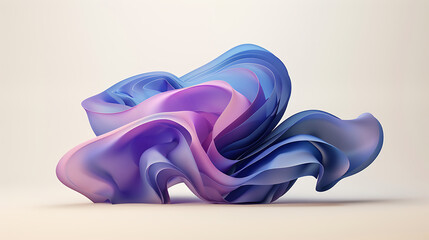 an abstract 3D shape with a smooth, wavy structure. The colors transition from deep blue at the base to lighter blue and eventually to purple at the tips - obrazy, fototapety, plakaty