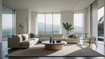 Naklejka na ściany i meble Contemporary White Velvet Chaise Lounge in Modern Interior