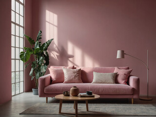 Cozy Modern Living Room with Pink Sofa