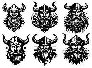 viking head, black vector silhouette shape, monochrome illustration for laser cutting and engraving, isolatet contour svg sketch design clipart, transparent background
