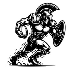 ancient greek spartan plays rugby, black vector silhouette shape, monochrome illustration for laser cutting and engraving, isolatet contour svg sketch design clipart, transparent background
